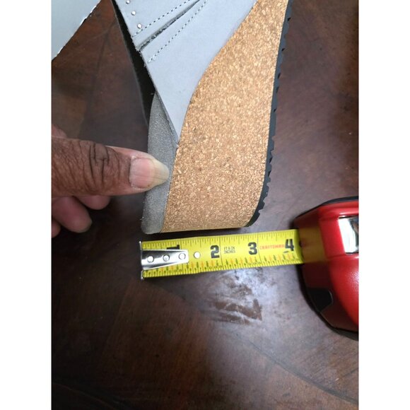 NWT Papillio By Birkenstock Women's Gray Leather Studded Wedge Slide Sandals Siz - Picture 10 of 10